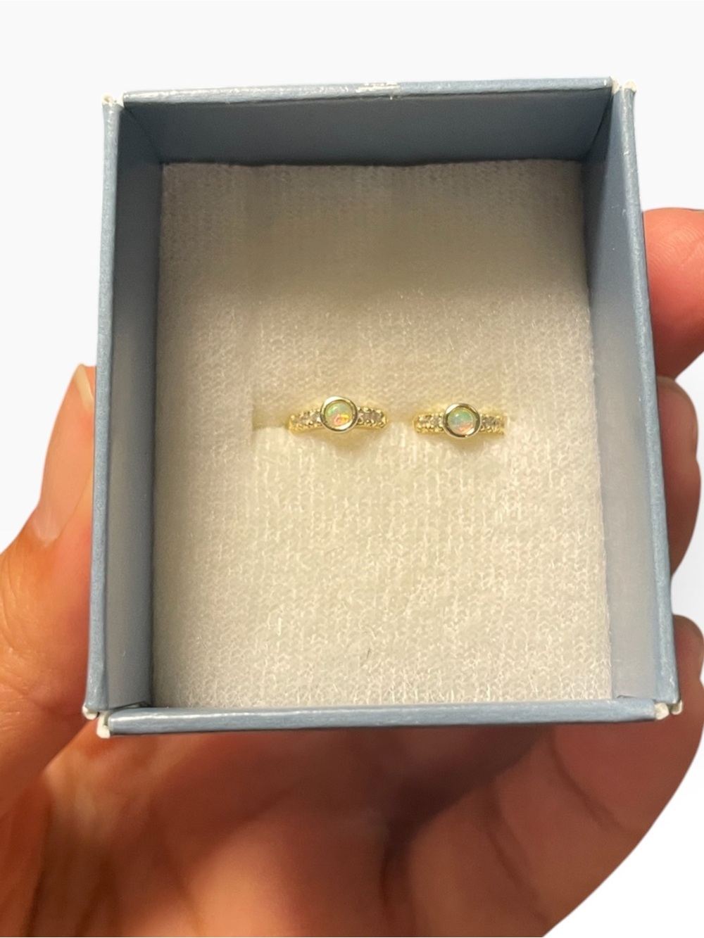 Gold Opal Accent Children Earring Set - Delicate Opal Rings